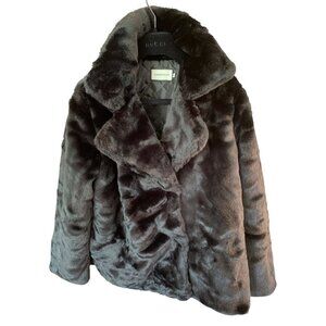 Clmmeiyuan Black Faux Fur Jacket Quilt Lining Ultra Soft Plush Size M/L RT10290